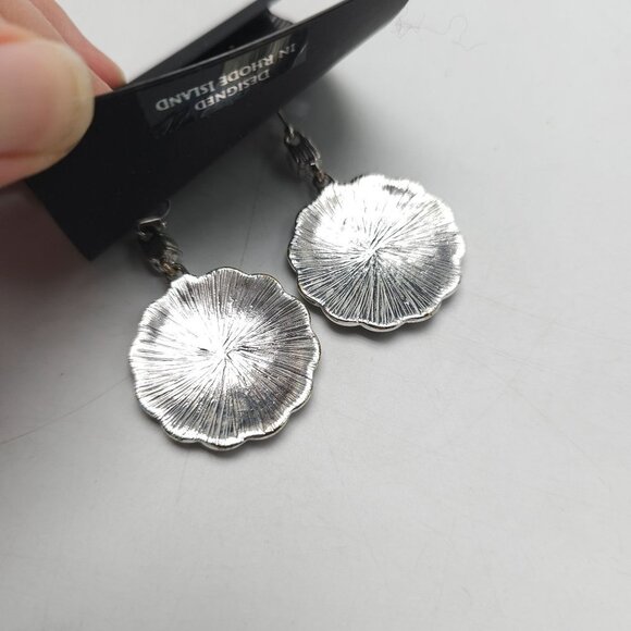 Scroll And Dots Silver Mandala Drop Earrings With Rhinestone Accents 2 Inches - Picture 4 of 5